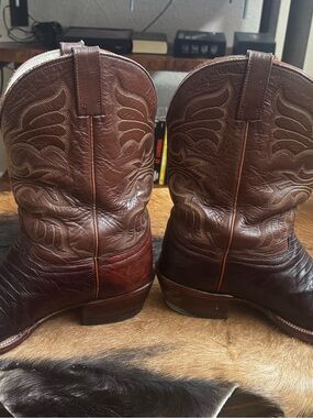 Men's Brown Handmade lizard leather Western Boots. 10EE